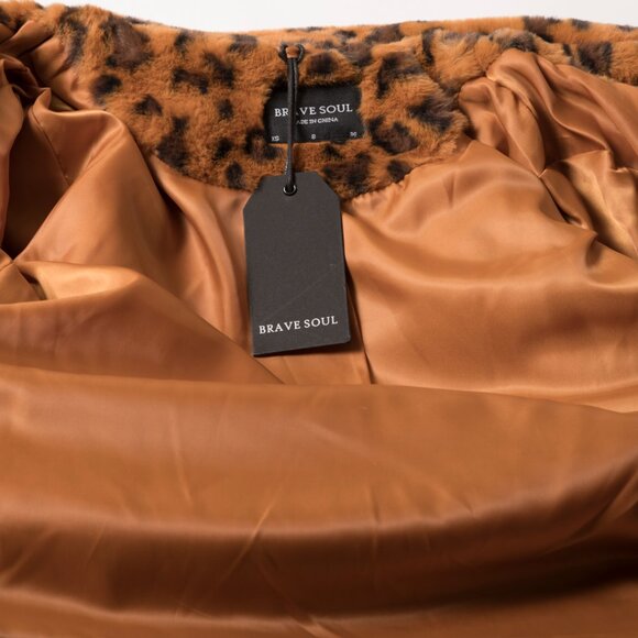 Brave Soul Leopard Faux Fur Asymmetric Zip Jacket - Picture 4 of 4